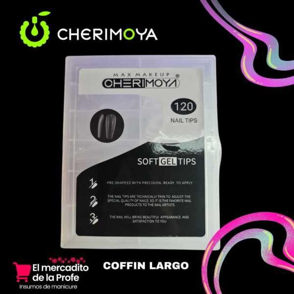 Tips soft gel Coffin largo Cherimoya 120Pcs